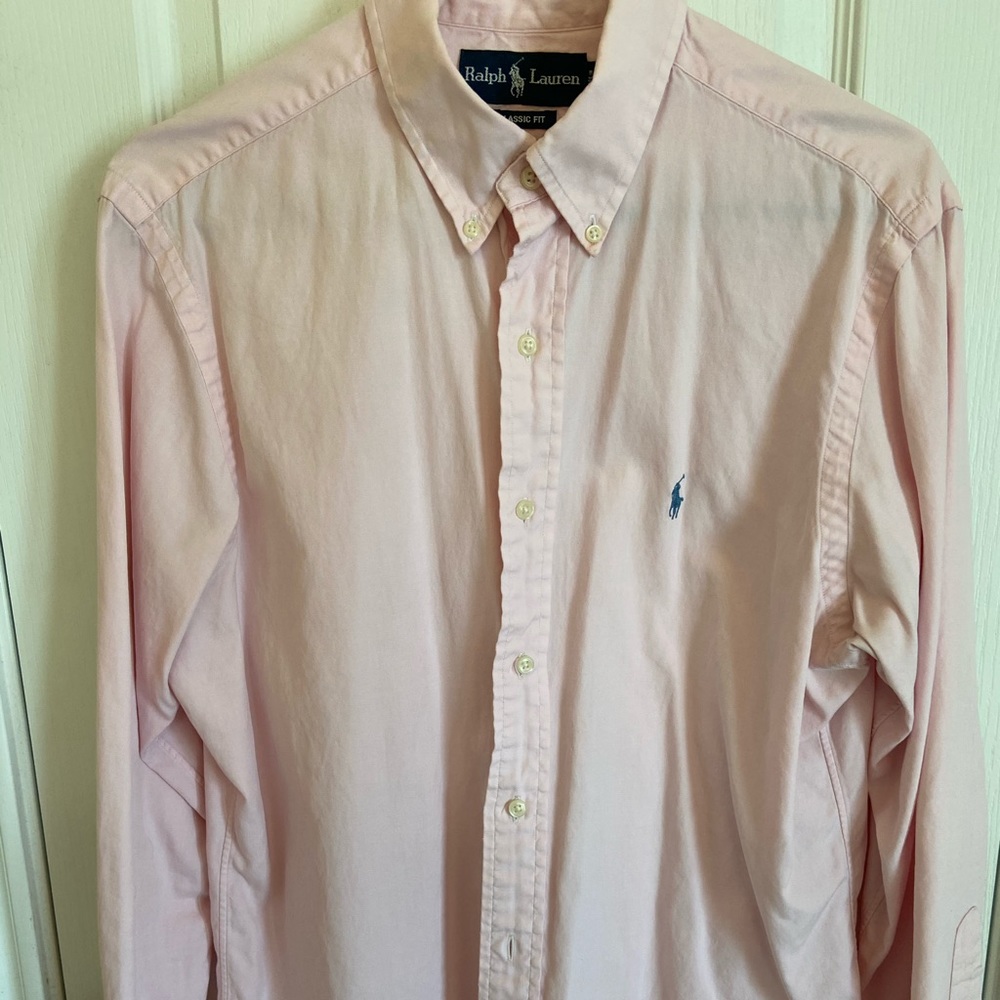 Men’s medium pink button up shirt.